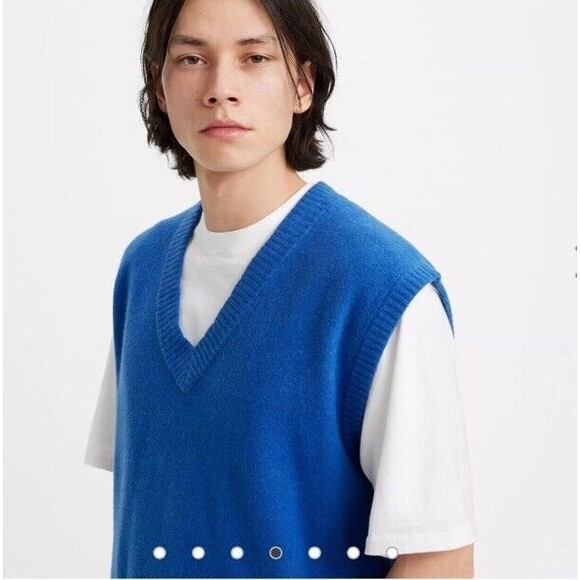 Levi's Sweater Vest Royal Blue Knit Pull Over Mens Medium,Cotton Vneck - Picture 2 of 13